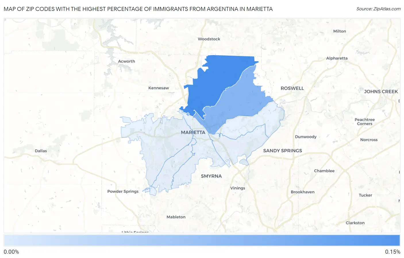 Zip Codes with the Highest Percentage of Immigrants from Argentina in Marietta Map