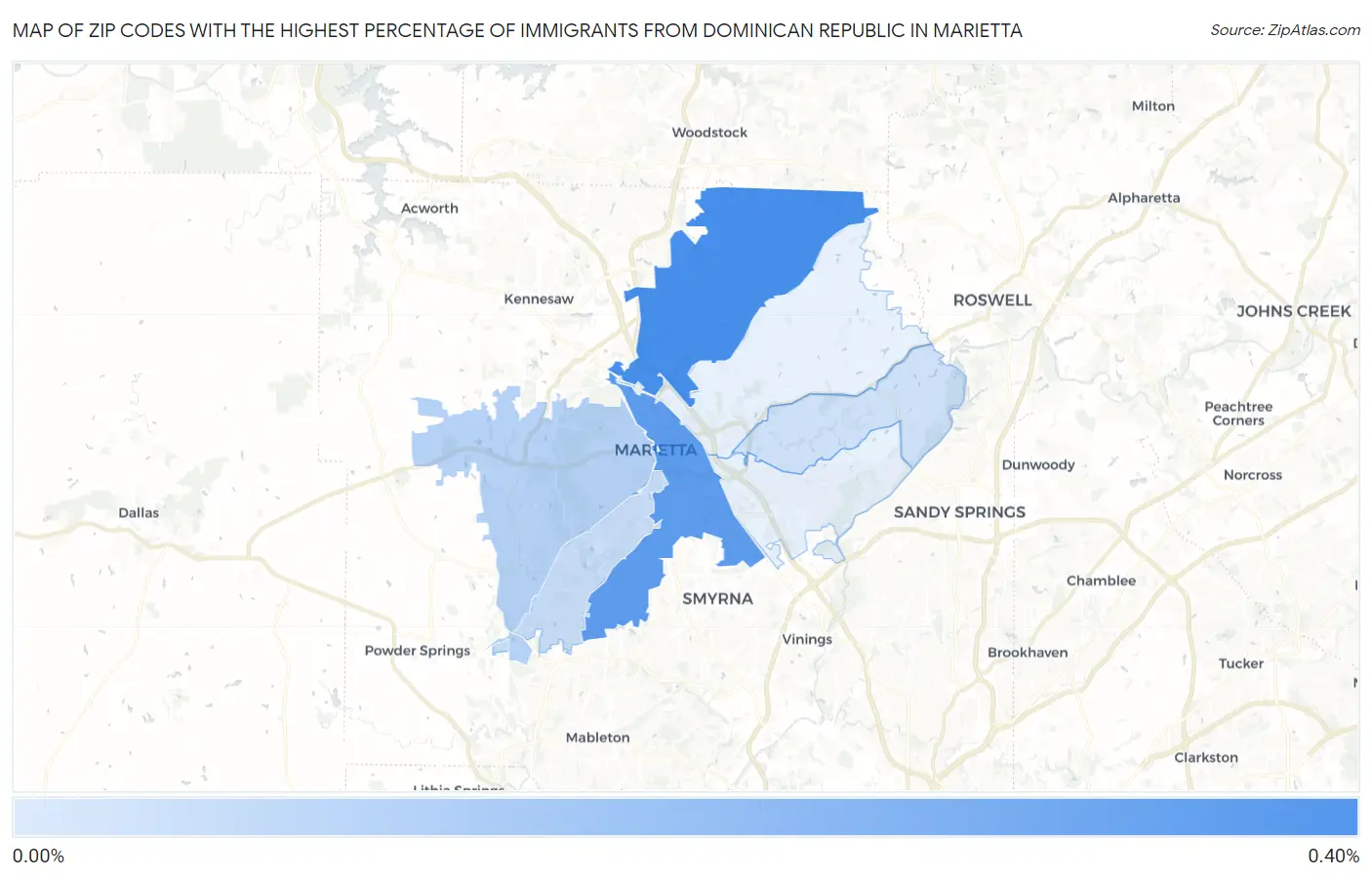Zip Codes with the Highest Percentage of Immigrants from Dominican Republic in Marietta Map