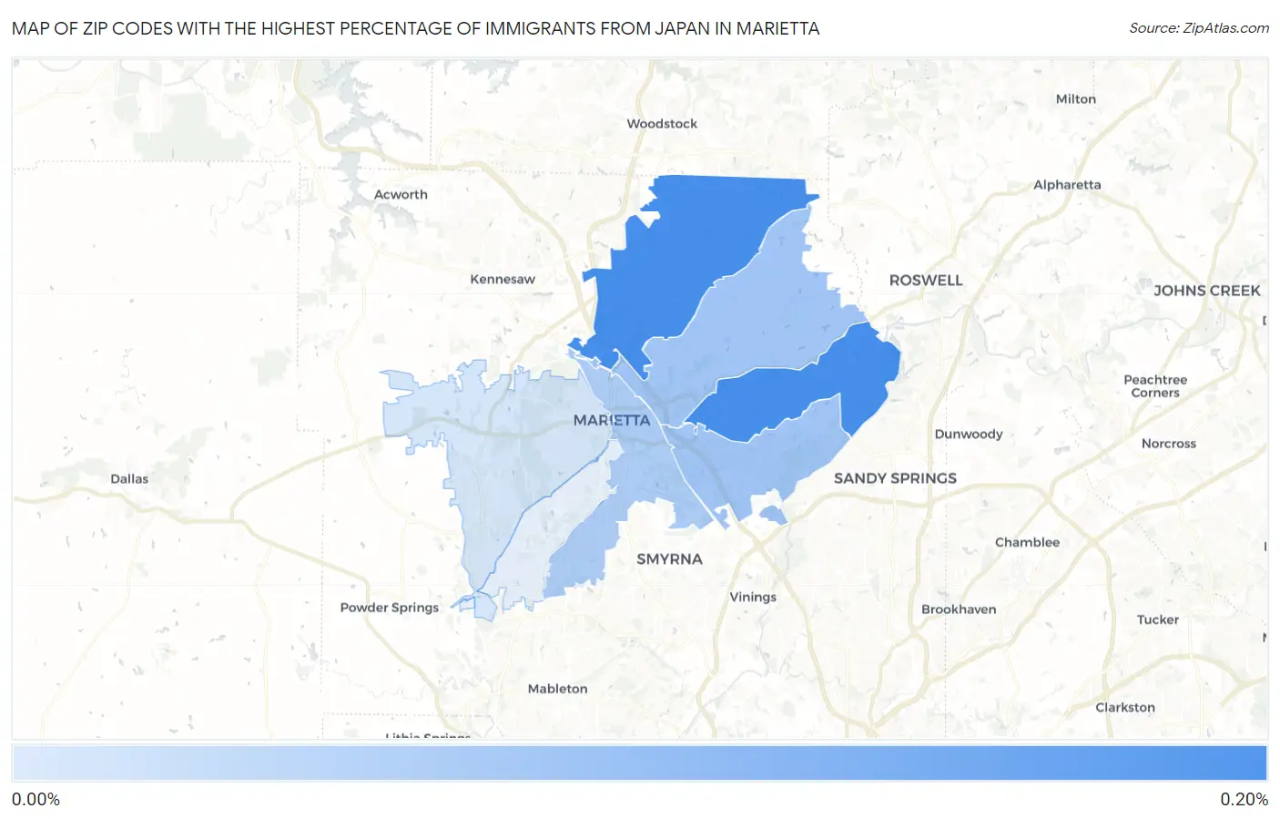 Zip Codes with the Highest Percentage of Immigrants from Japan in Marietta Map