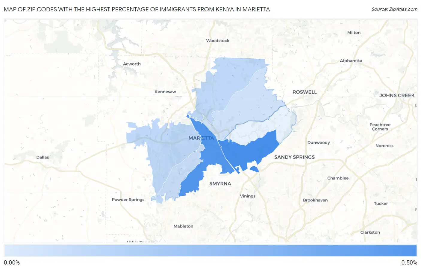 Zip Codes with the Highest Percentage of Immigrants from Kenya in Marietta Map