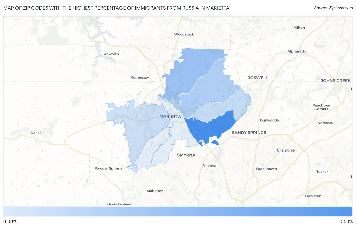 Zip Codes with the Highest Percentage of Immigrants from Russia in Marietta Map