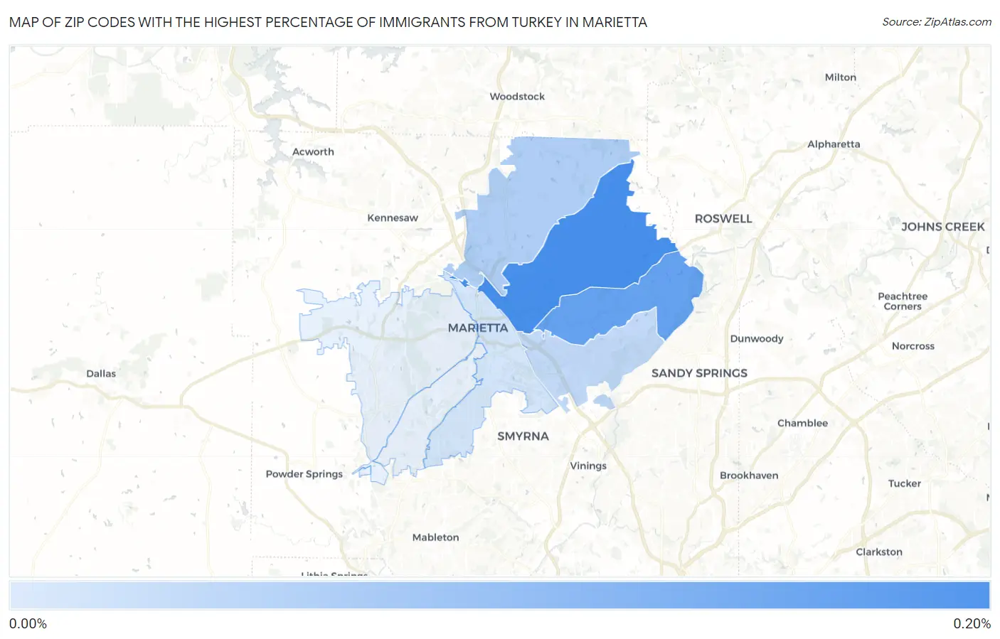Zip Codes with the Highest Percentage of Immigrants from Turkey in Marietta Map