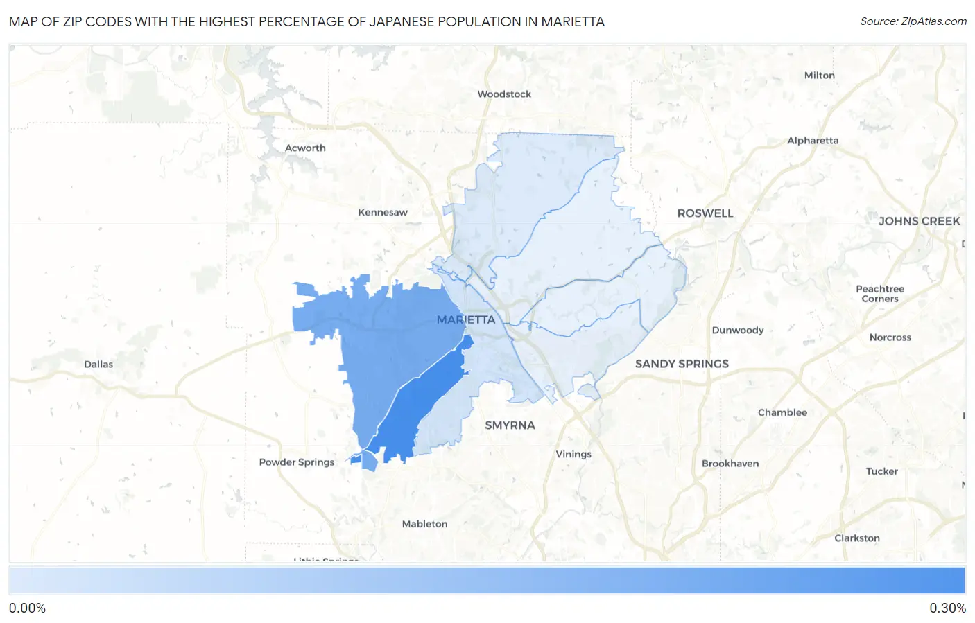 Zip Codes with the Highest Percentage of Japanese Population in Marietta Map