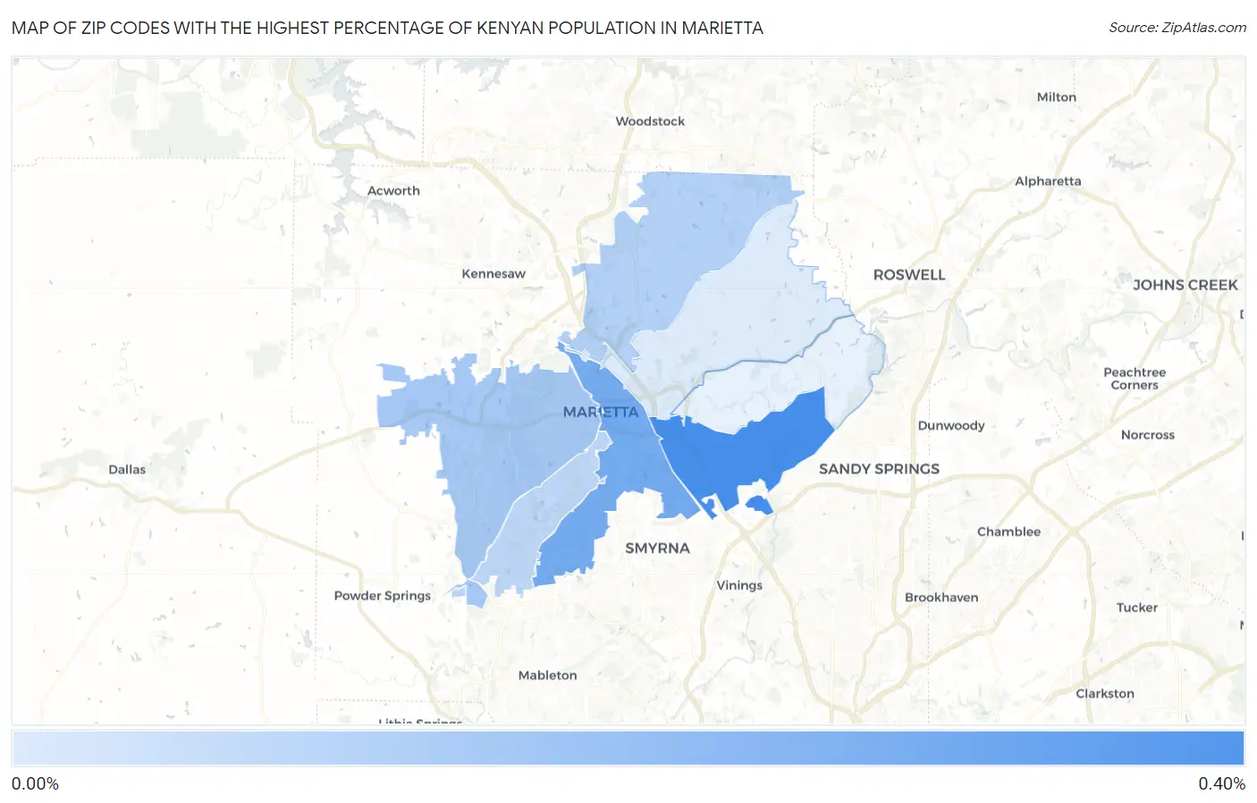 Zip Codes with the Highest Percentage of Kenyan Population in Marietta Map