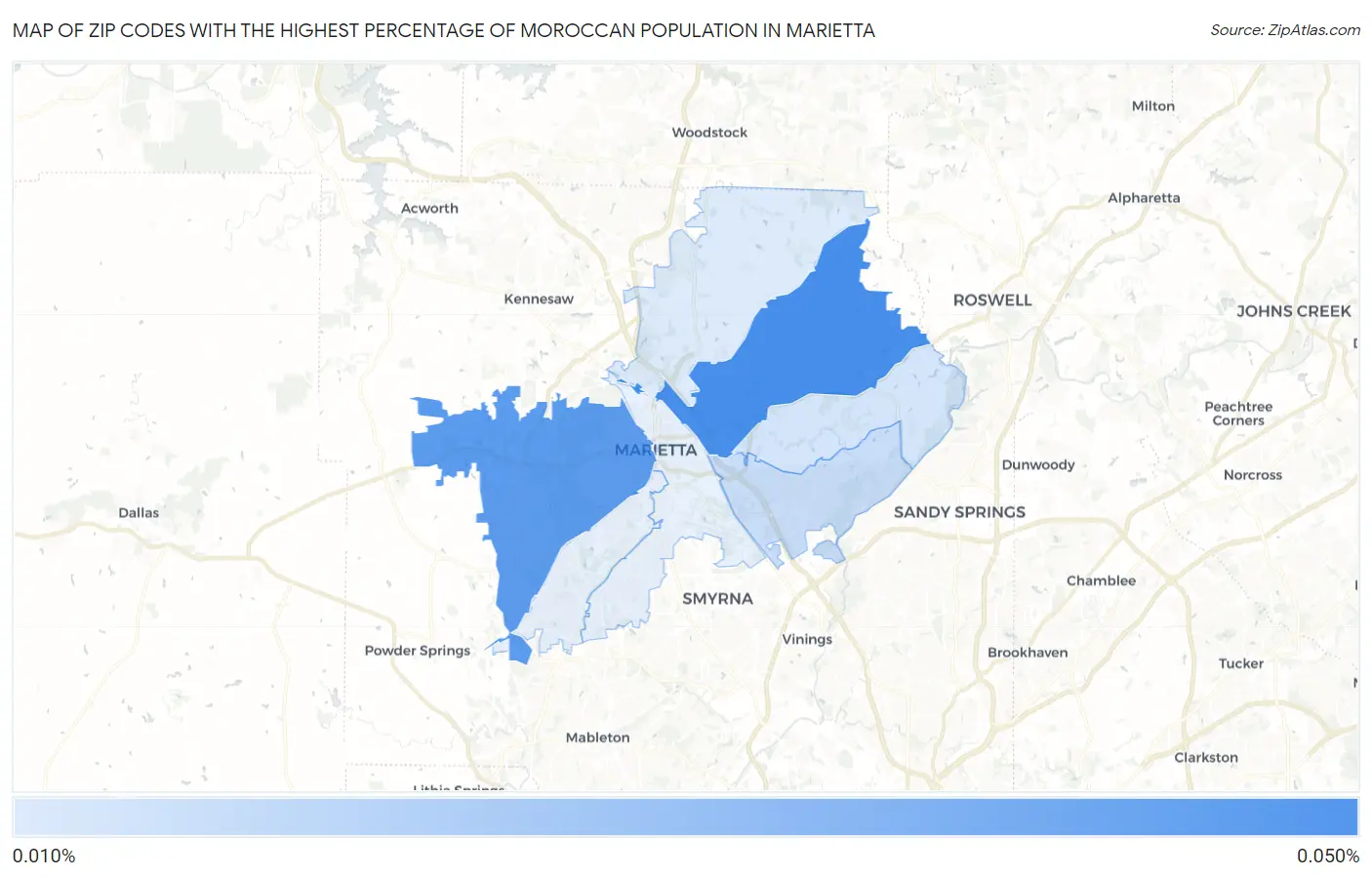 Zip Codes with the Highest Percentage of Moroccan Population in Marietta Map
