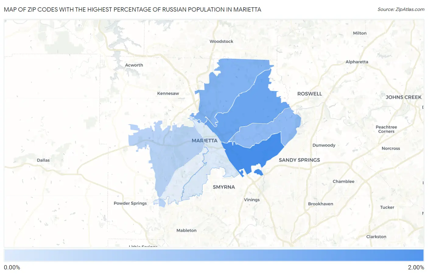 Zip Codes with the Highest Percentage of Russian Population in Marietta Map