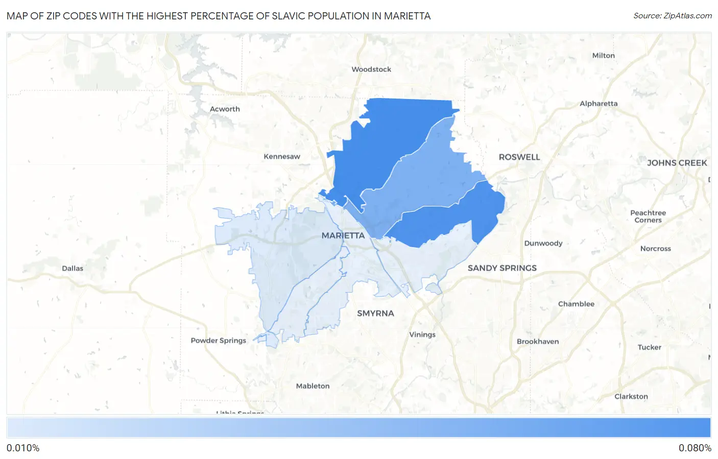Zip Codes with the Highest Percentage of Slavic Population in Marietta Map