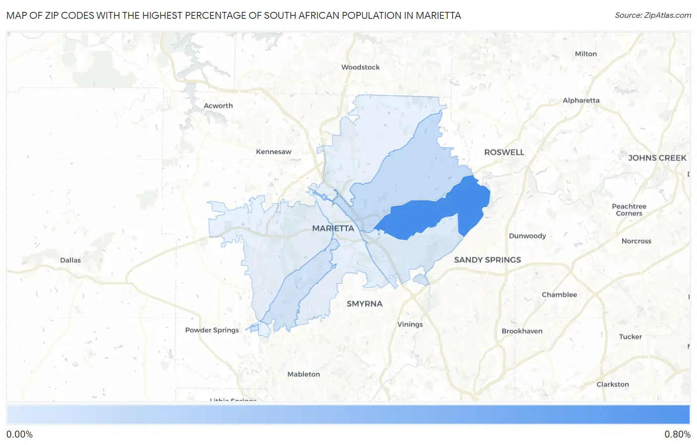 Zip Codes with the Highest Percentage of South African Population in Marietta Map