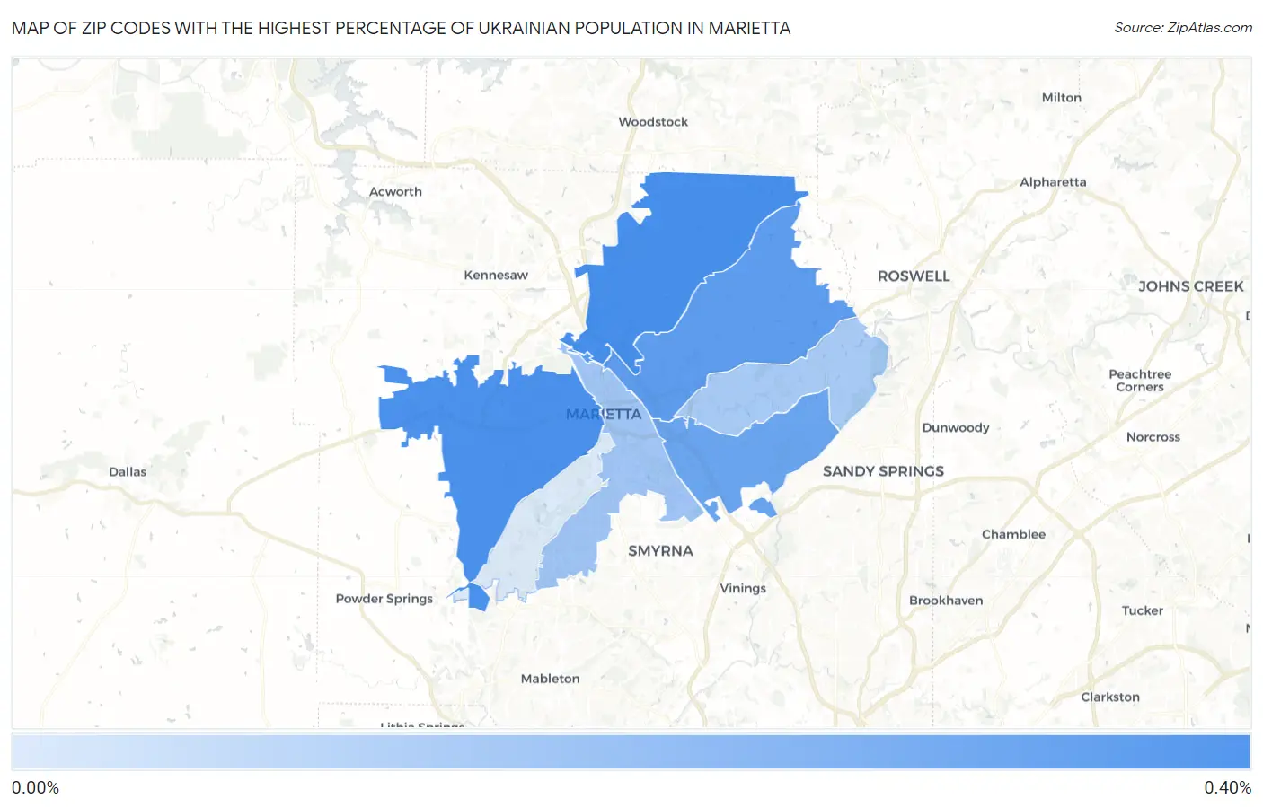 Zip Codes with the Highest Percentage of Ukrainian Population in Marietta Map