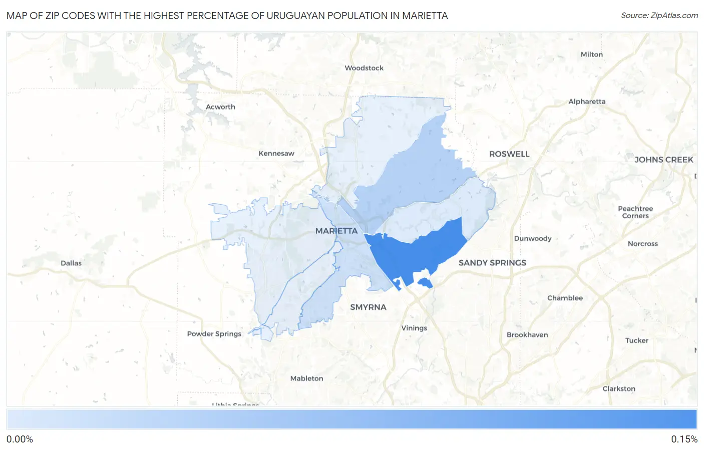 Zip Codes with the Highest Percentage of Uruguayan Population in Marietta Map