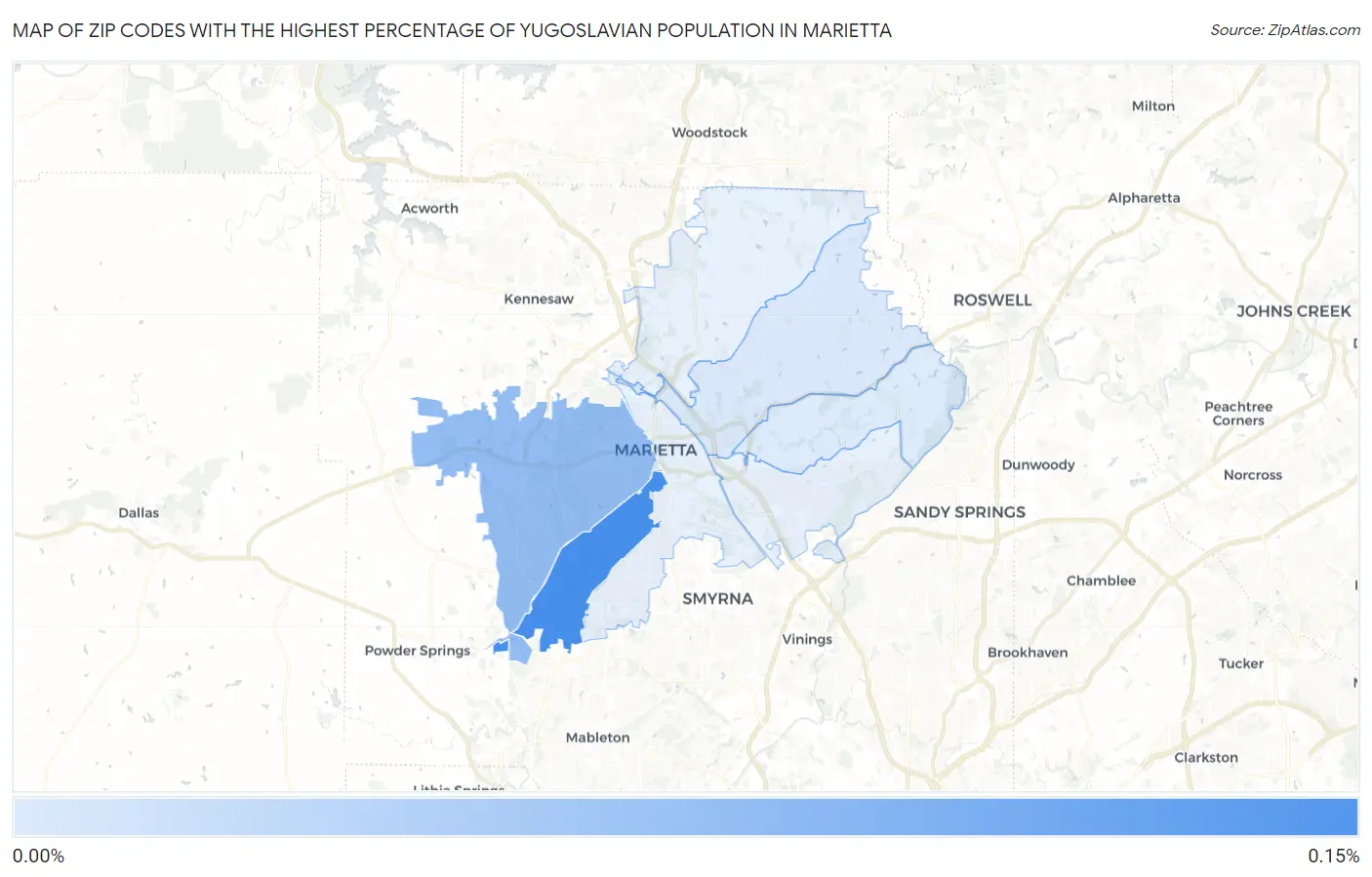 Zip Codes with the Highest Percentage of Yugoslavian Population in Marietta Map
