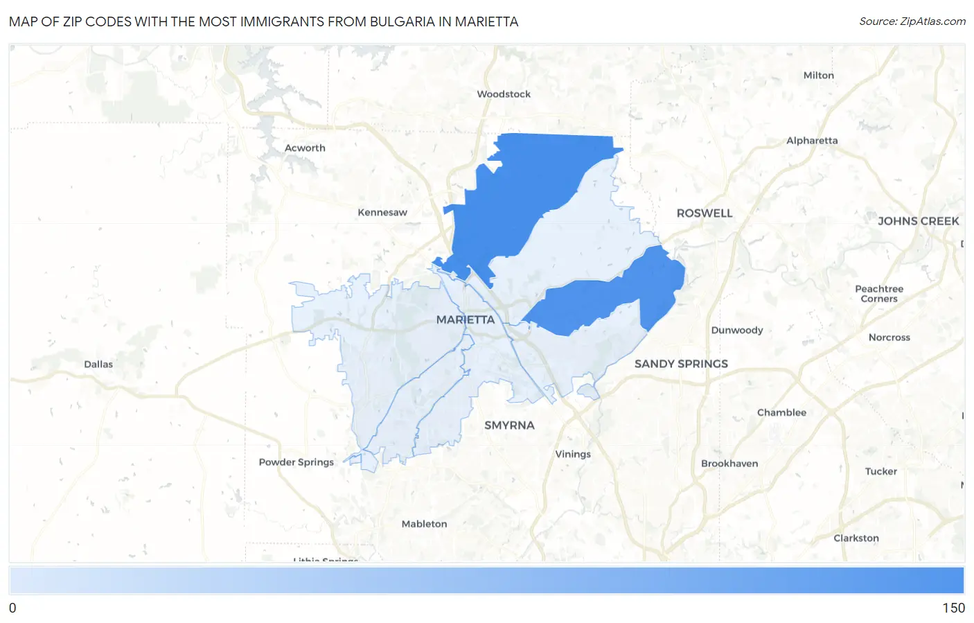 Zip Codes with the Most Immigrants from Bulgaria in Marietta Map