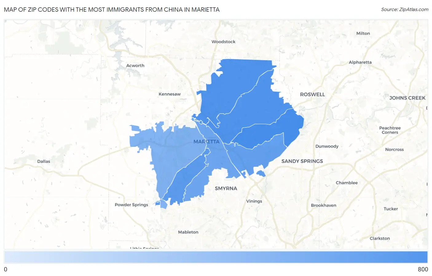 Zip Codes with the Most Immigrants from China in Marietta Map