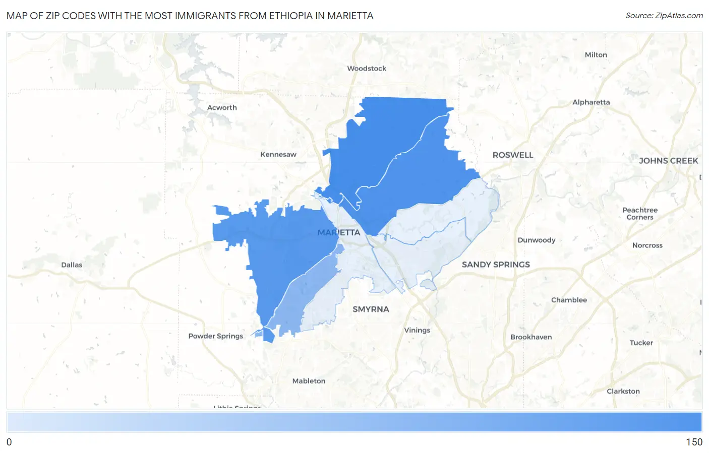 Zip Codes with the Most Immigrants from Ethiopia in Marietta Map
