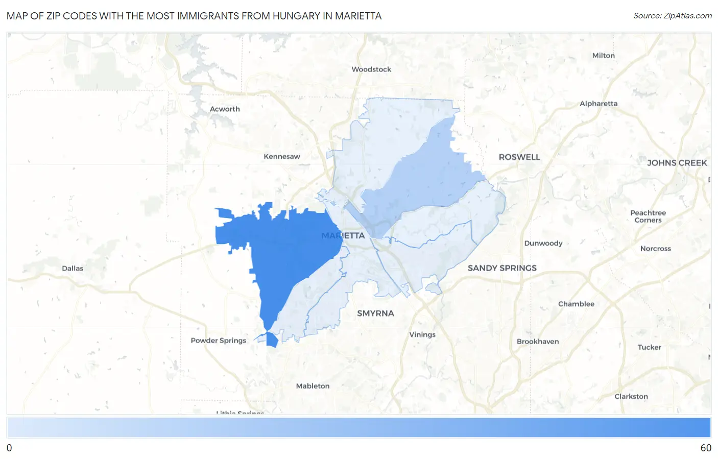 Zip Codes with the Most Immigrants from Hungary in Marietta Map