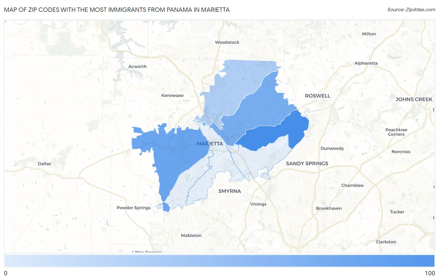 Zip Codes with the Most Immigrants from Panama in Marietta Map