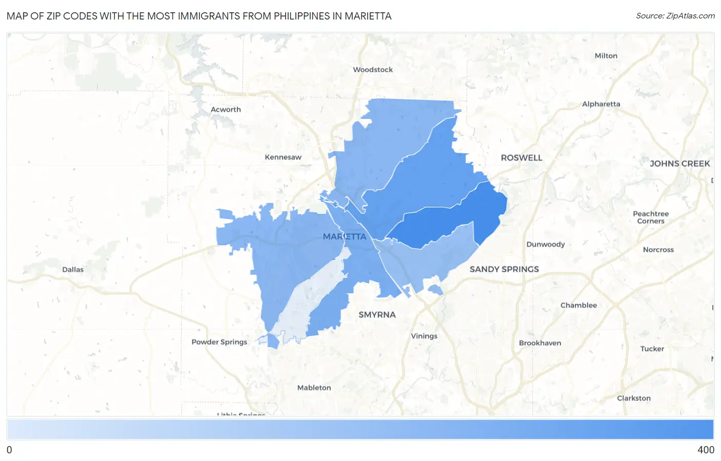 Zip Codes with the Most Immigrants from Philippines in Marietta Map
