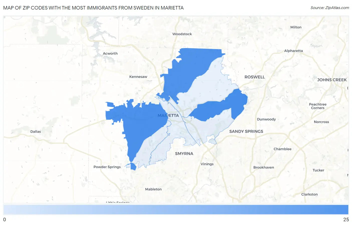 Zip Codes with the Most Immigrants from Sweden in Marietta Map