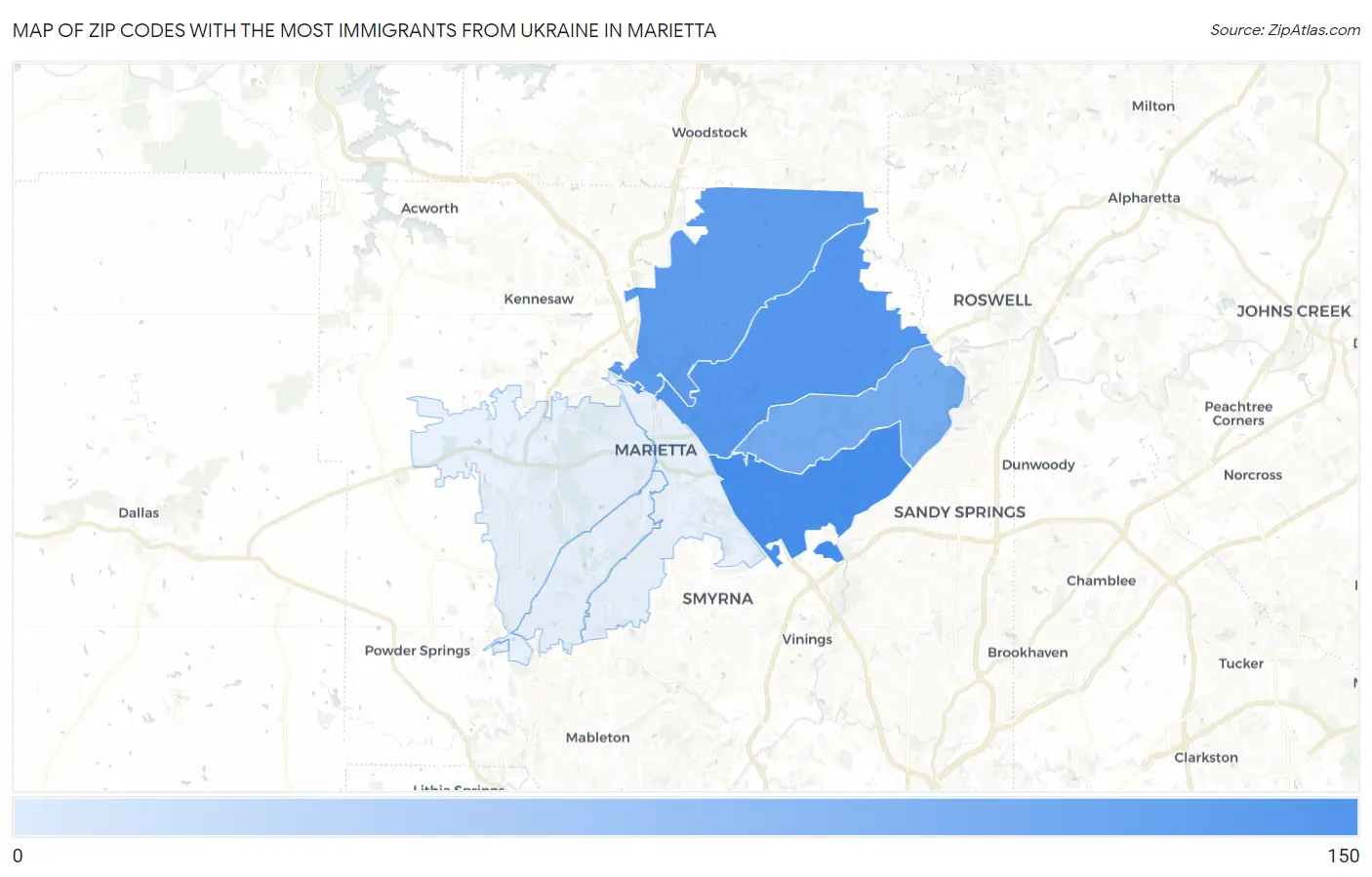 Zip Codes with the Most Immigrants from Ukraine in Marietta Map