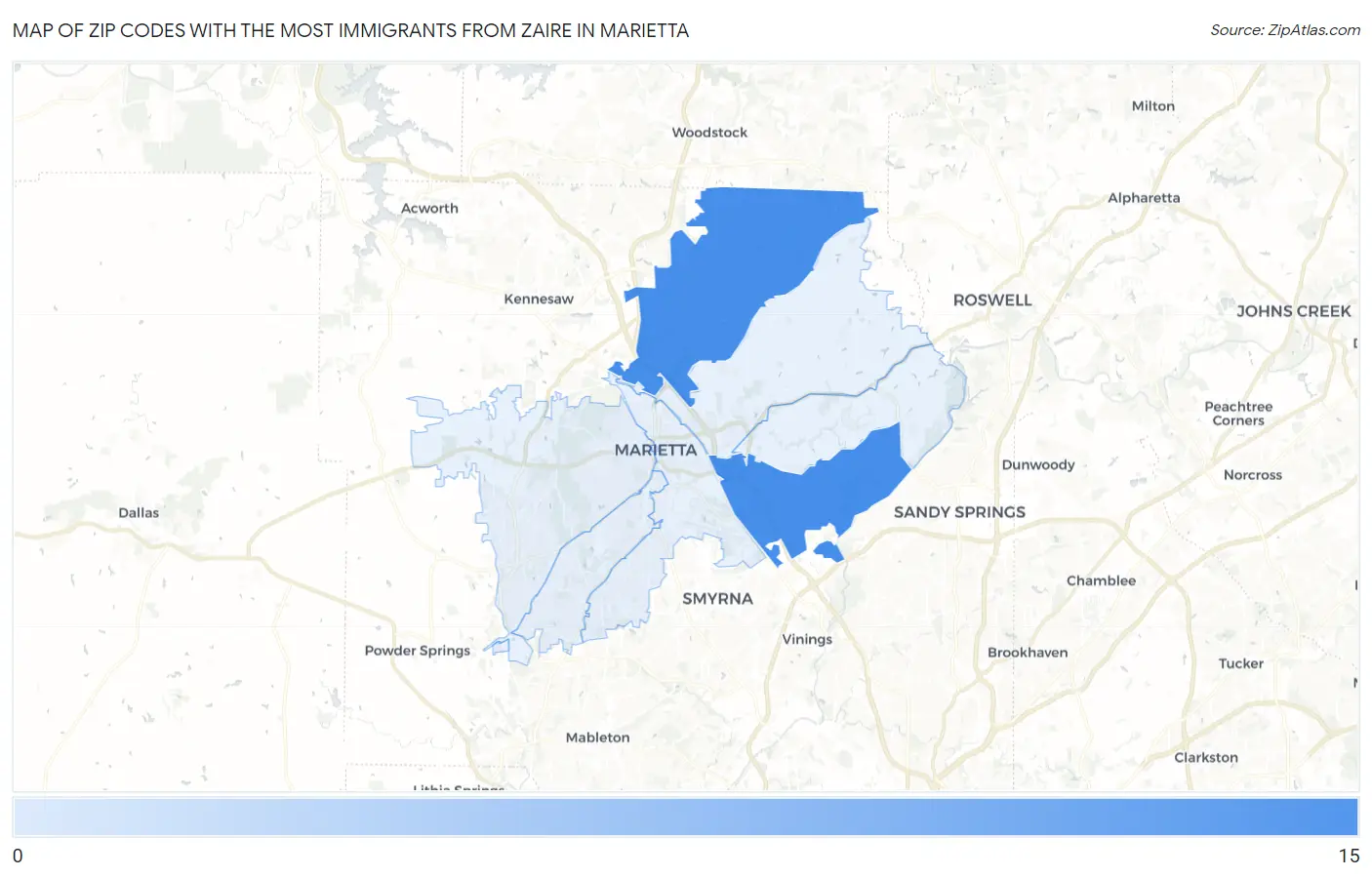 Zip Codes with the Most Immigrants from Zaire in Marietta Map