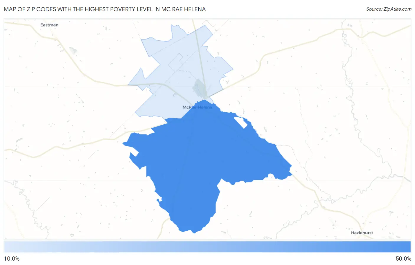 Zip Codes with the Highest Poverty Level in Mc Rae Helena Map