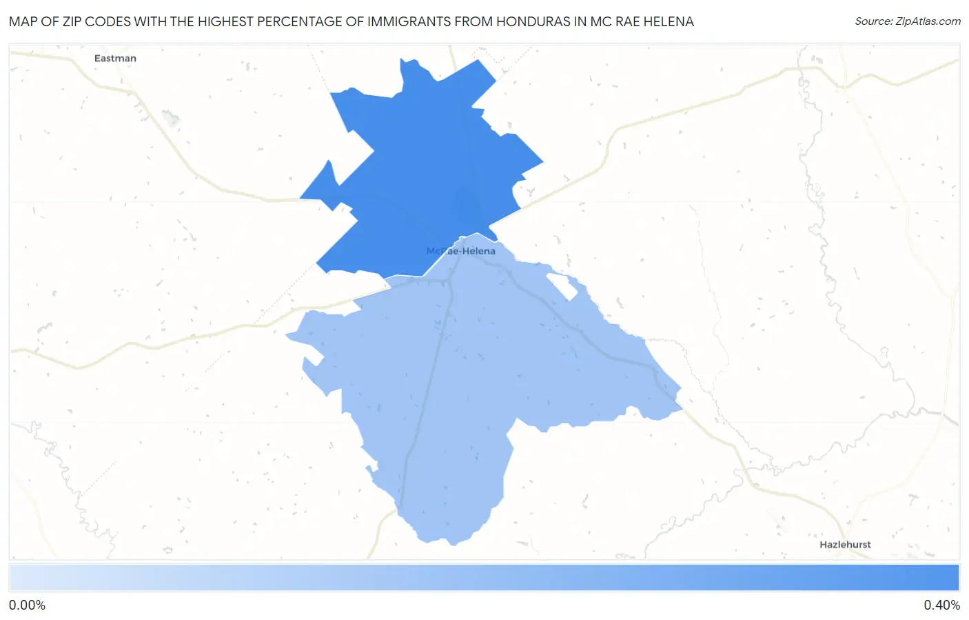 Zip Codes with the Highest Percentage of Immigrants from Honduras in Mc Rae Helena Map