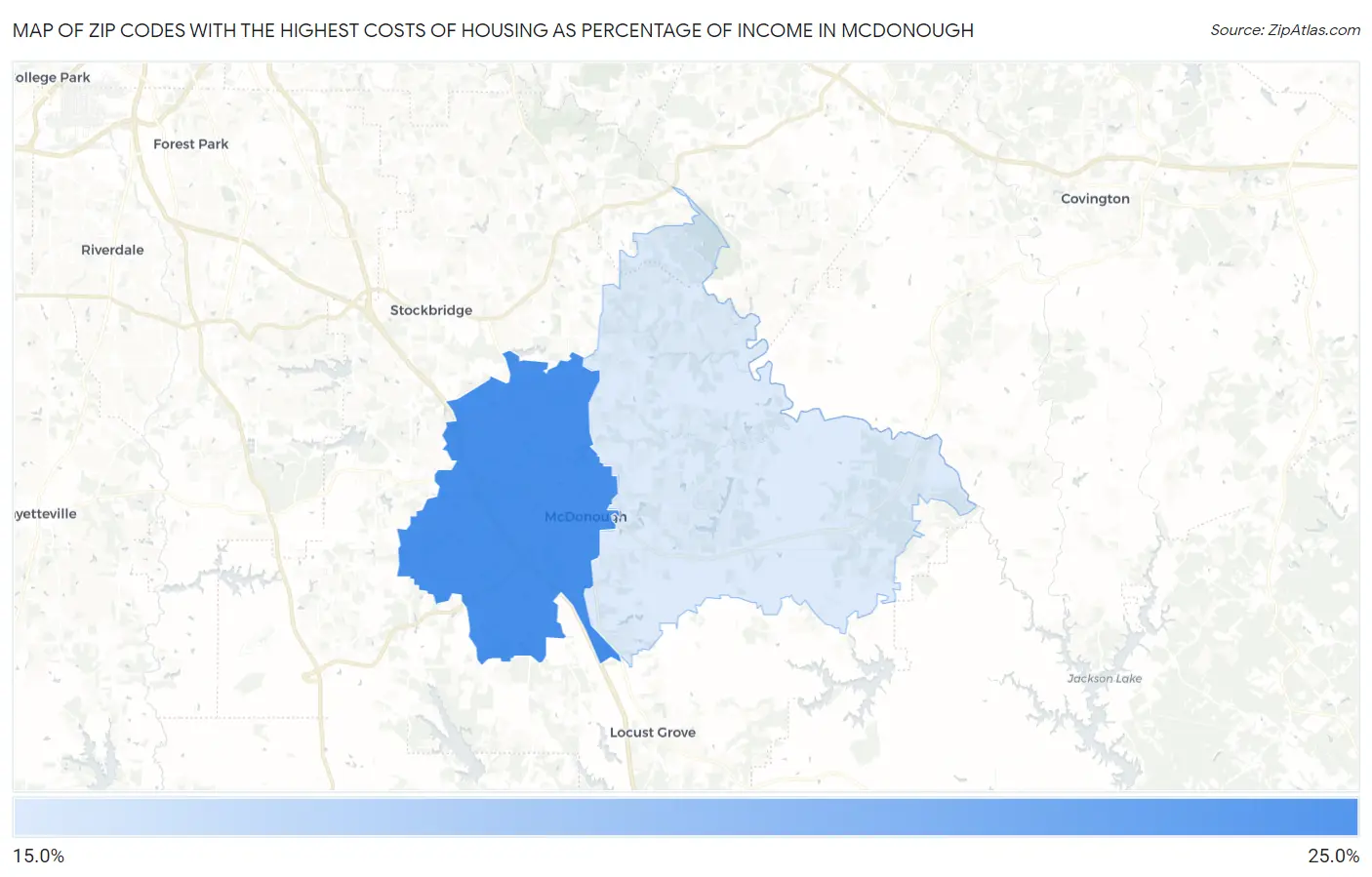 Zip Codes with the Highest Costs of Housing as Percentage of Income in Mcdonough Map