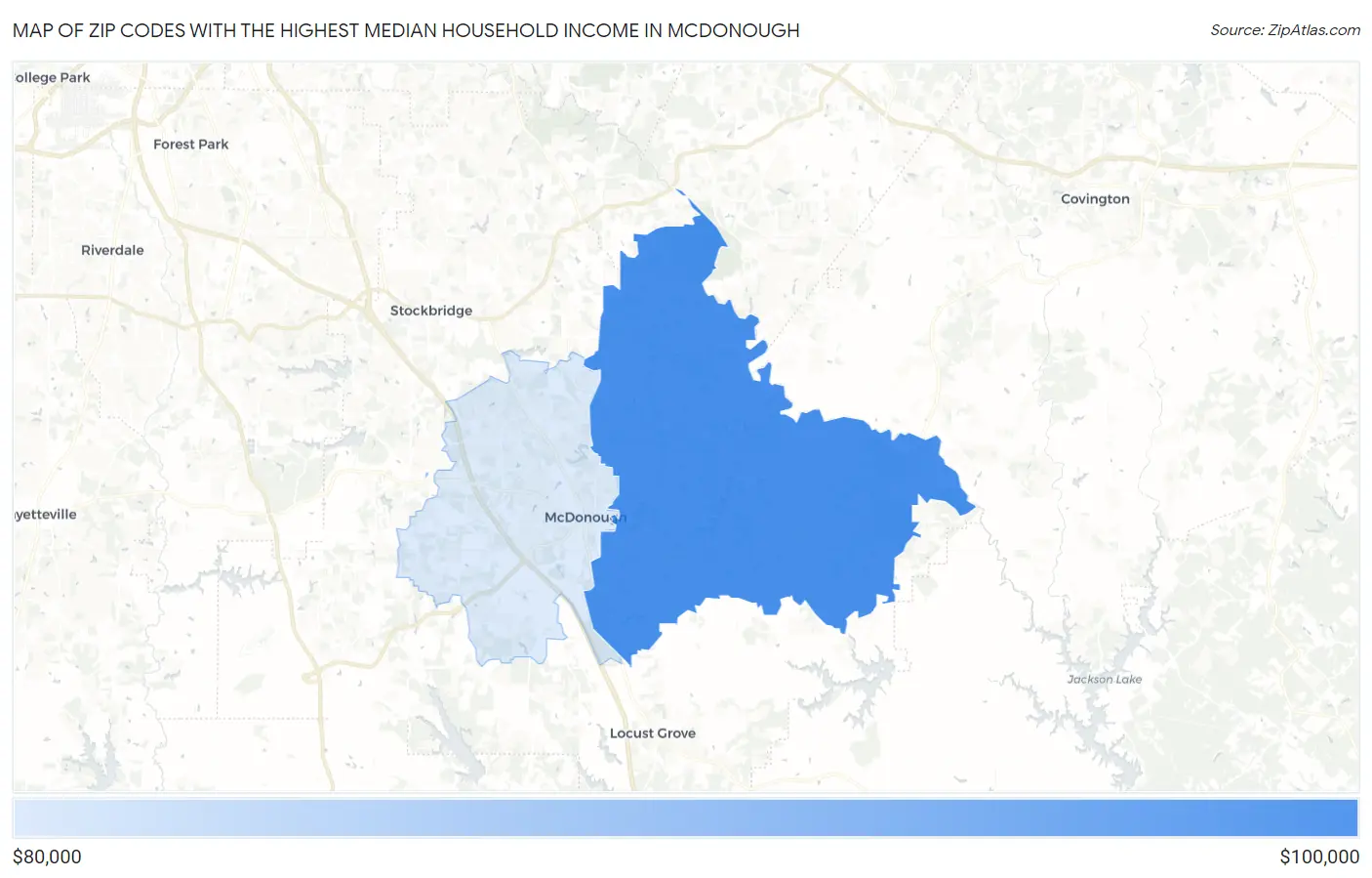 Zip Codes with the Highest Median Household Income in Mcdonough Map