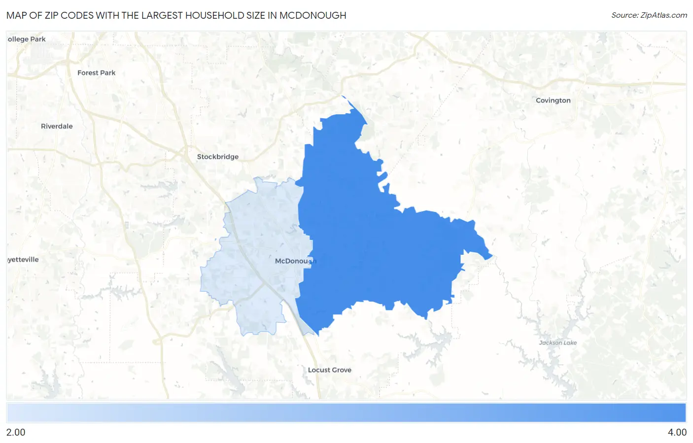 Zip Codes with the Largest Household Size in Mcdonough Map
