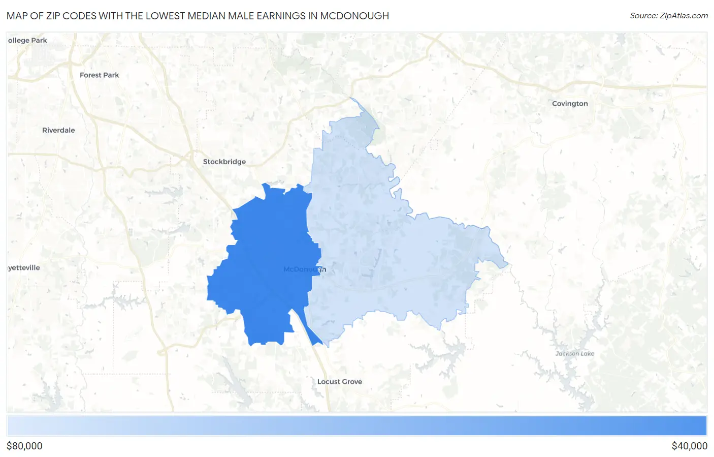 Zip Codes with the Lowest Median Male Earnings in Mcdonough Map