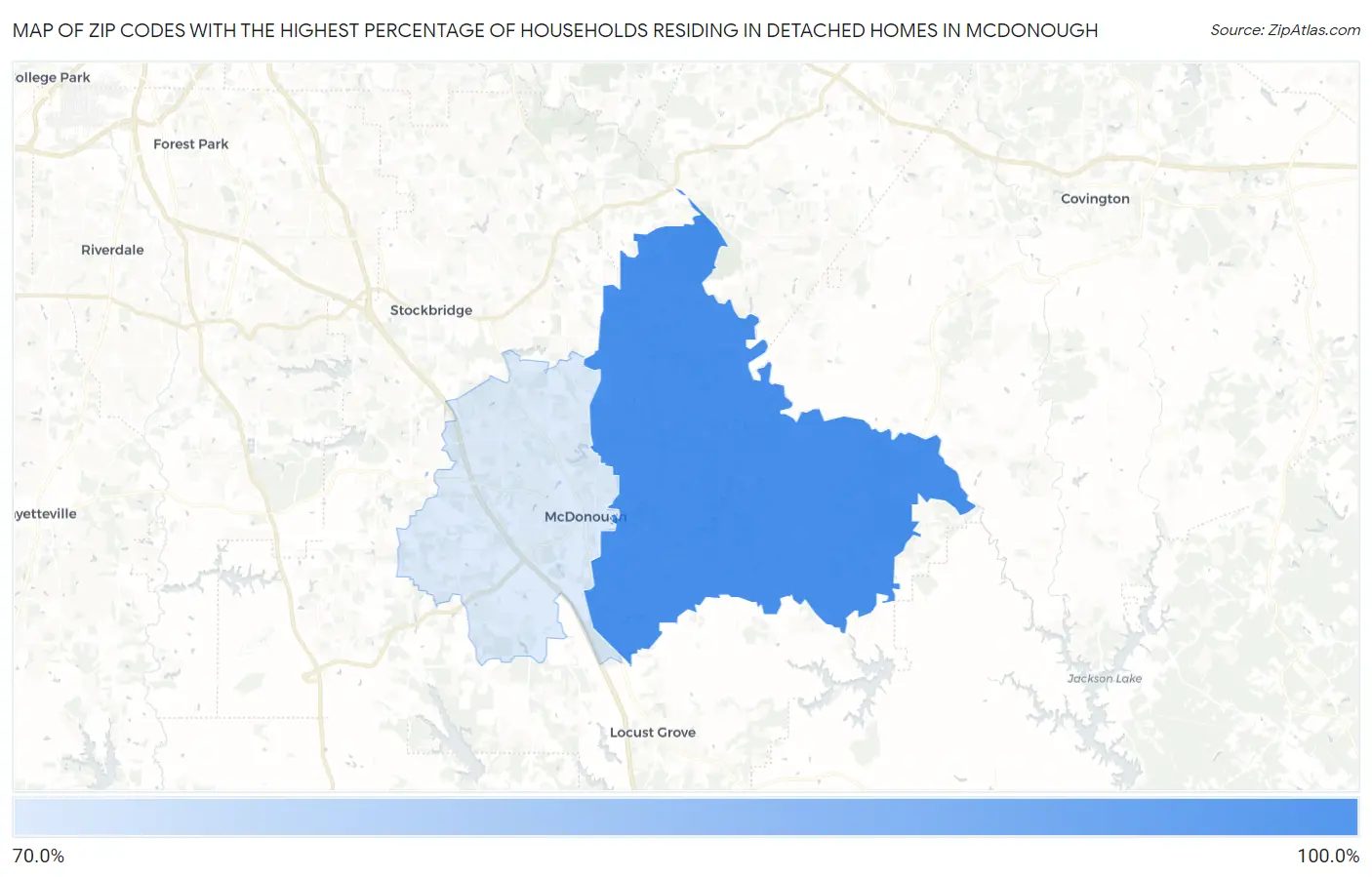 Zip Codes with the Highest Percentage of Households Residing in Detached Homes in Mcdonough Map