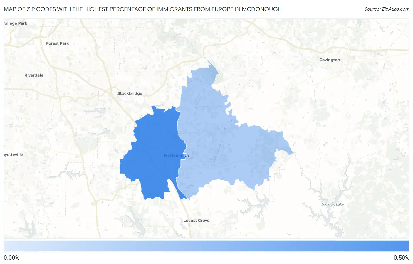Zip Codes with the Highest Percentage of Immigrants from Europe in Mcdonough Map