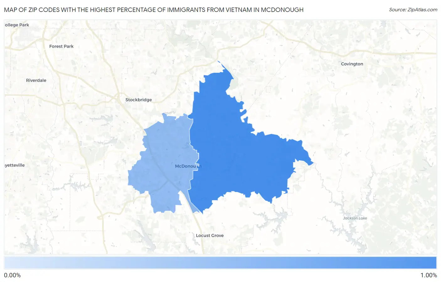 Zip Codes with the Highest Percentage of Immigrants from Vietnam in Mcdonough Map