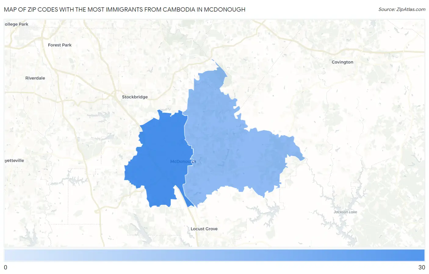 Zip Codes with the Most Immigrants from Cambodia in Mcdonough Map