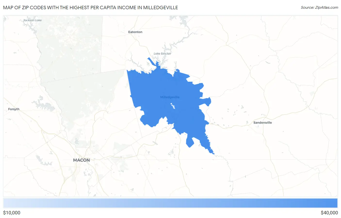 Zip Codes with the Highest Per Capita Income in Milledgeville Map