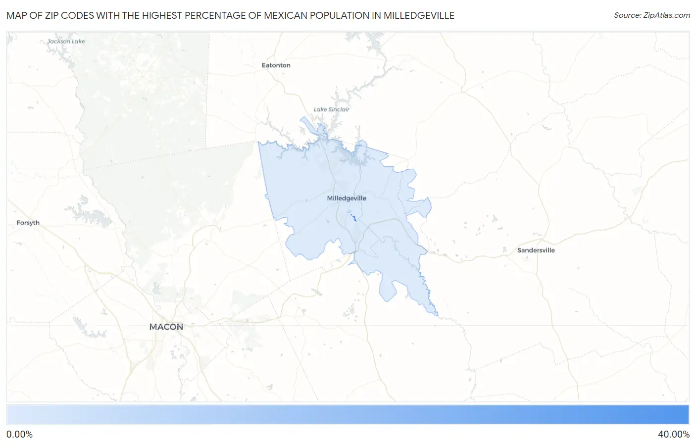 Zip Codes with the Highest Percentage of Mexican Population in Milledgeville Map