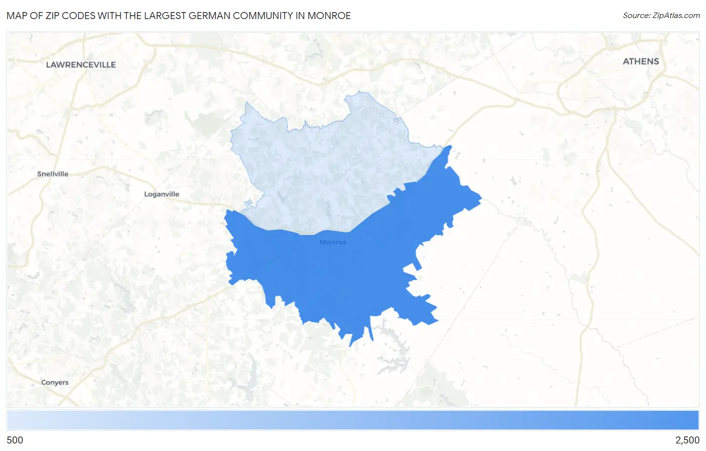 Zip Codes with the Largest German Community in Monroe Map