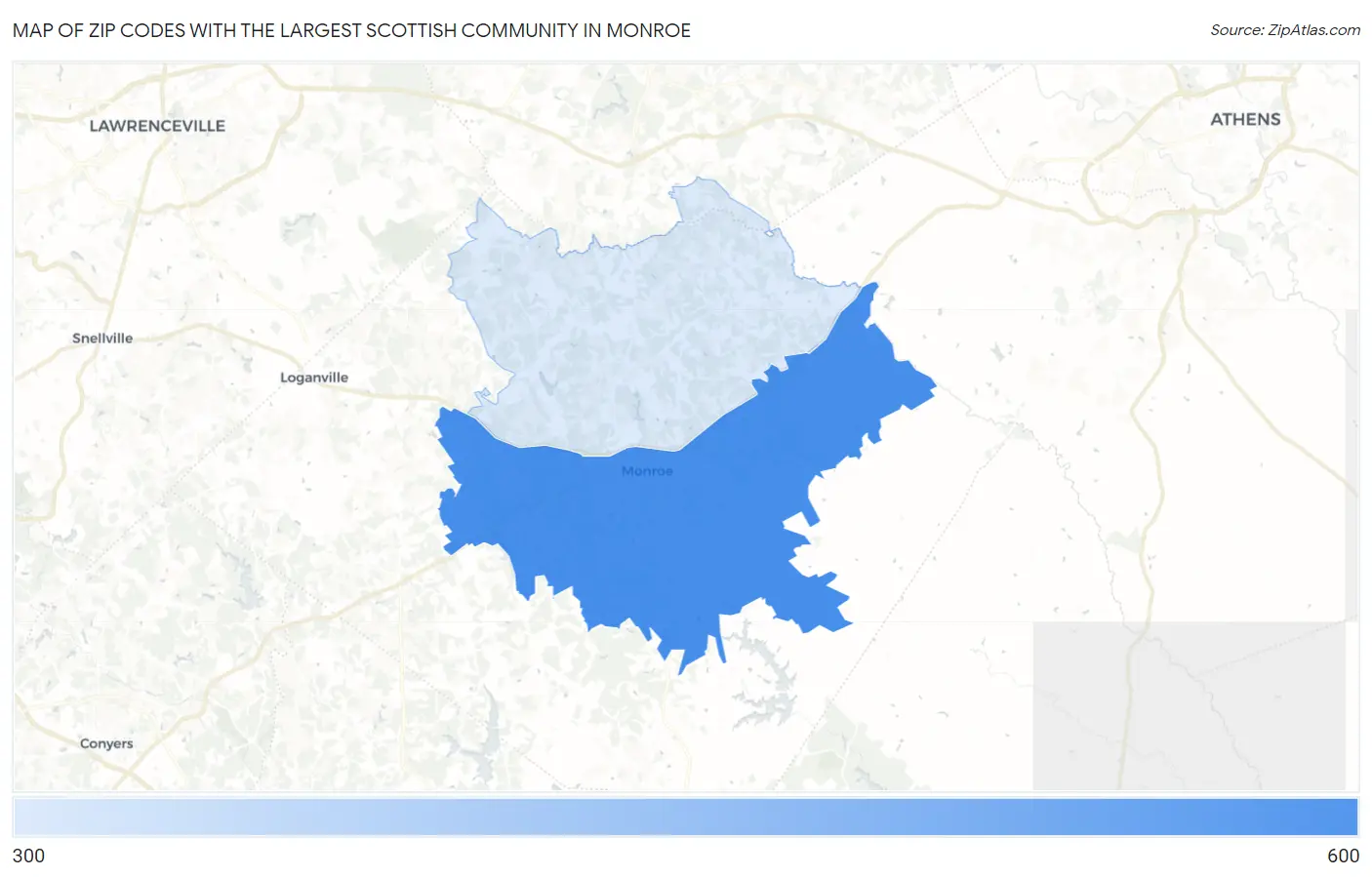 Zip Codes with the Largest Scottish Community in Monroe Map