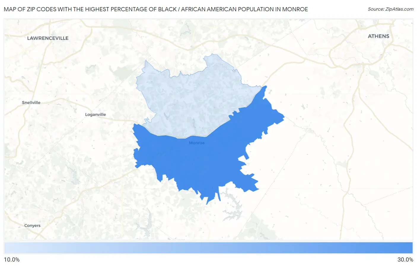 Zip Codes with the Highest Percentage of Black / African American Population in Monroe Map