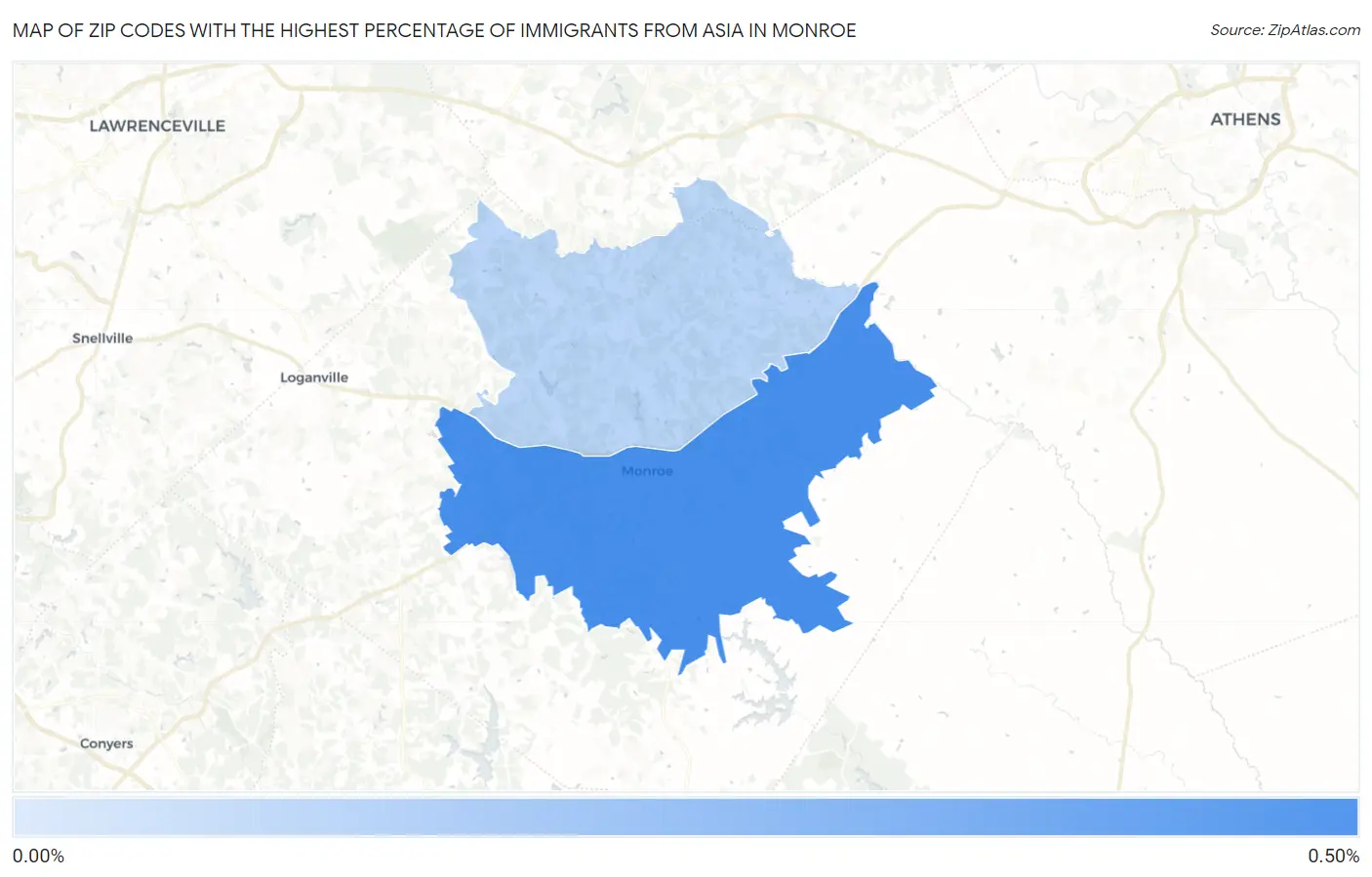 Zip Codes with the Highest Percentage of Immigrants from Asia in Monroe Map