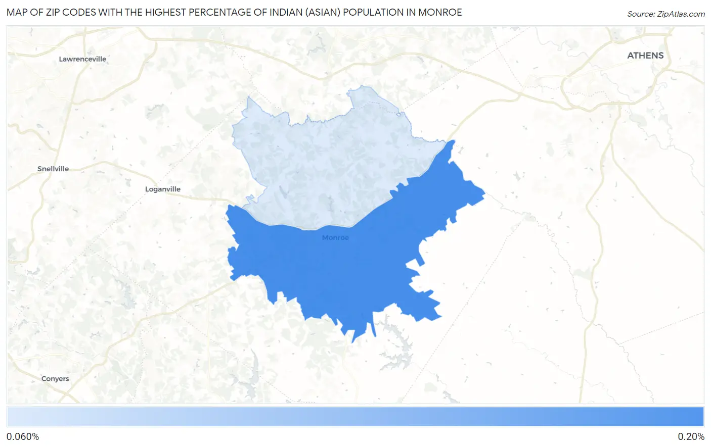 Zip Codes with the Highest Percentage of Indian (Asian) Population in Monroe Map