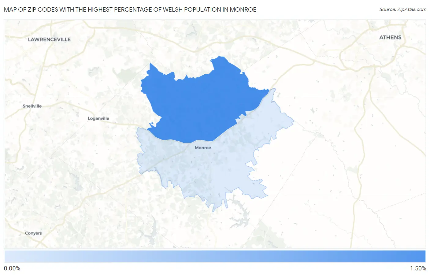 Zip Codes with the Highest Percentage of Welsh Population in Monroe Map