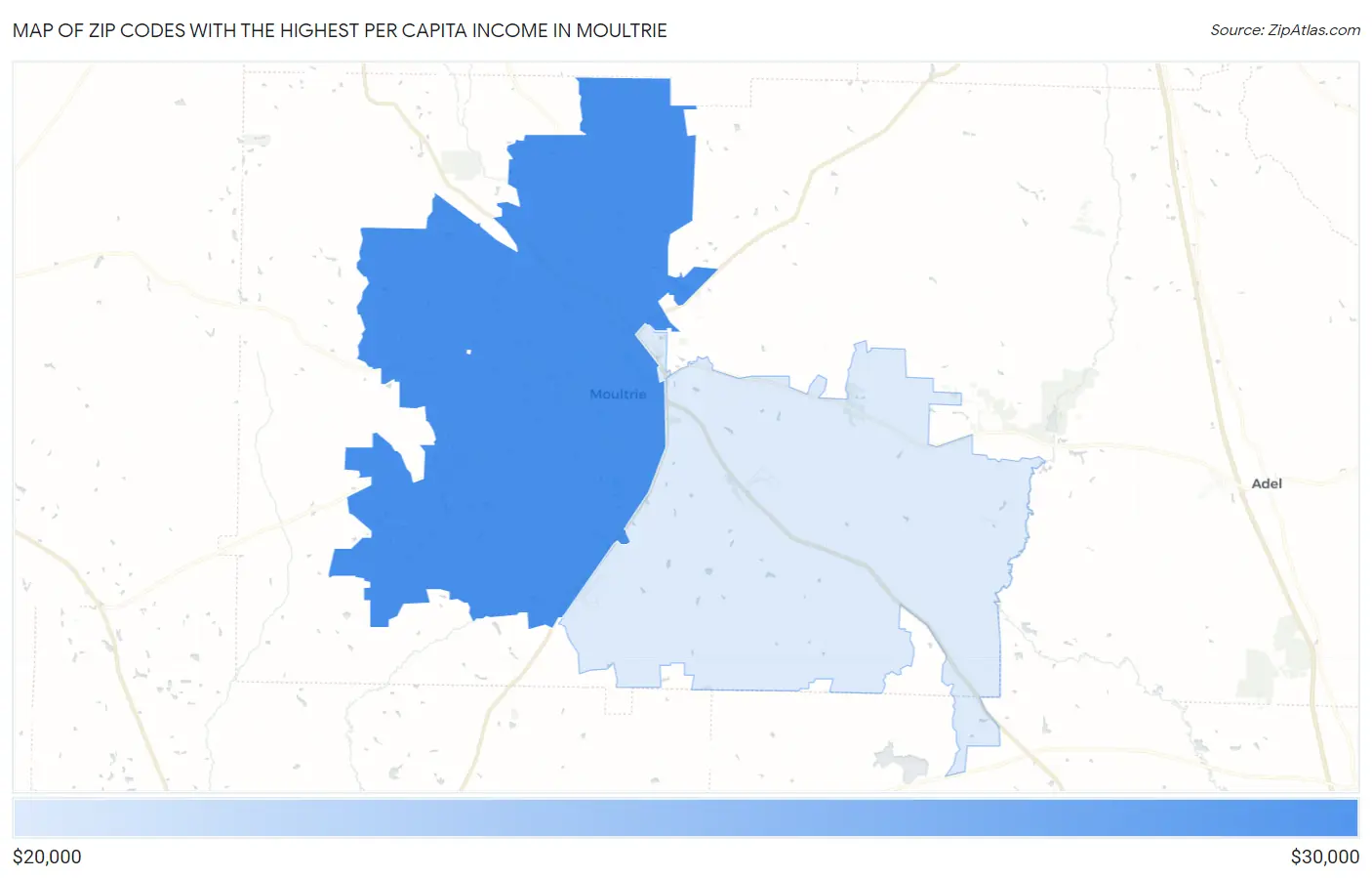 Zip Codes with the Highest Per Capita Income in Moultrie Map