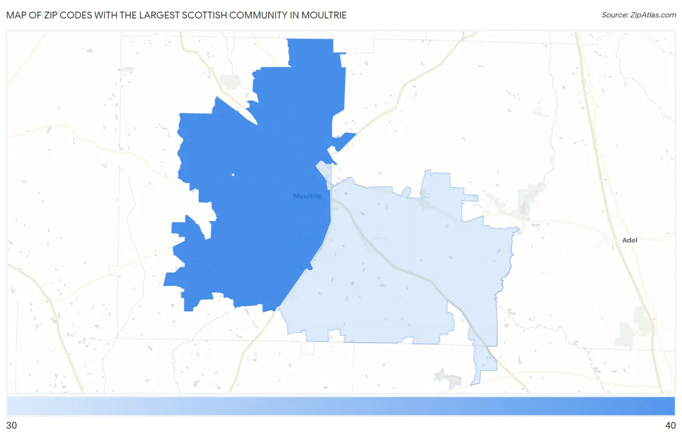 Zip Codes with the Largest Scottish Community in Moultrie Map