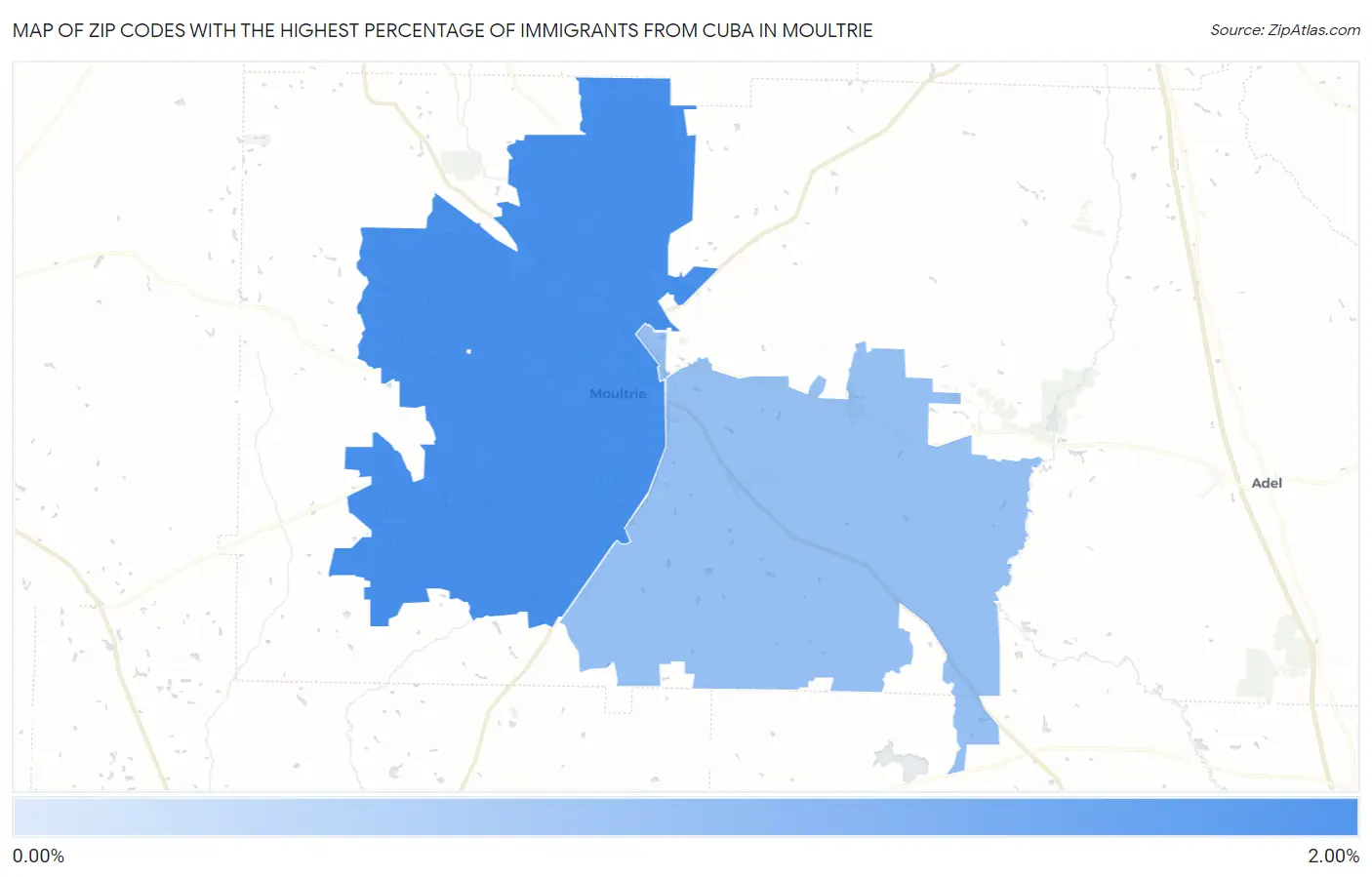 Zip Codes with the Highest Percentage of Immigrants from Cuba in Moultrie Map