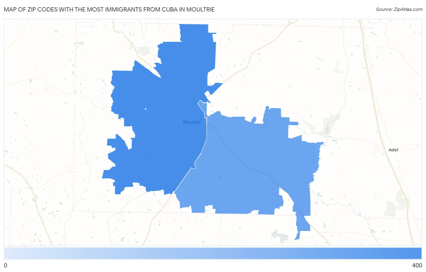 Zip Codes with the Most Immigrants from Cuba in Moultrie Map