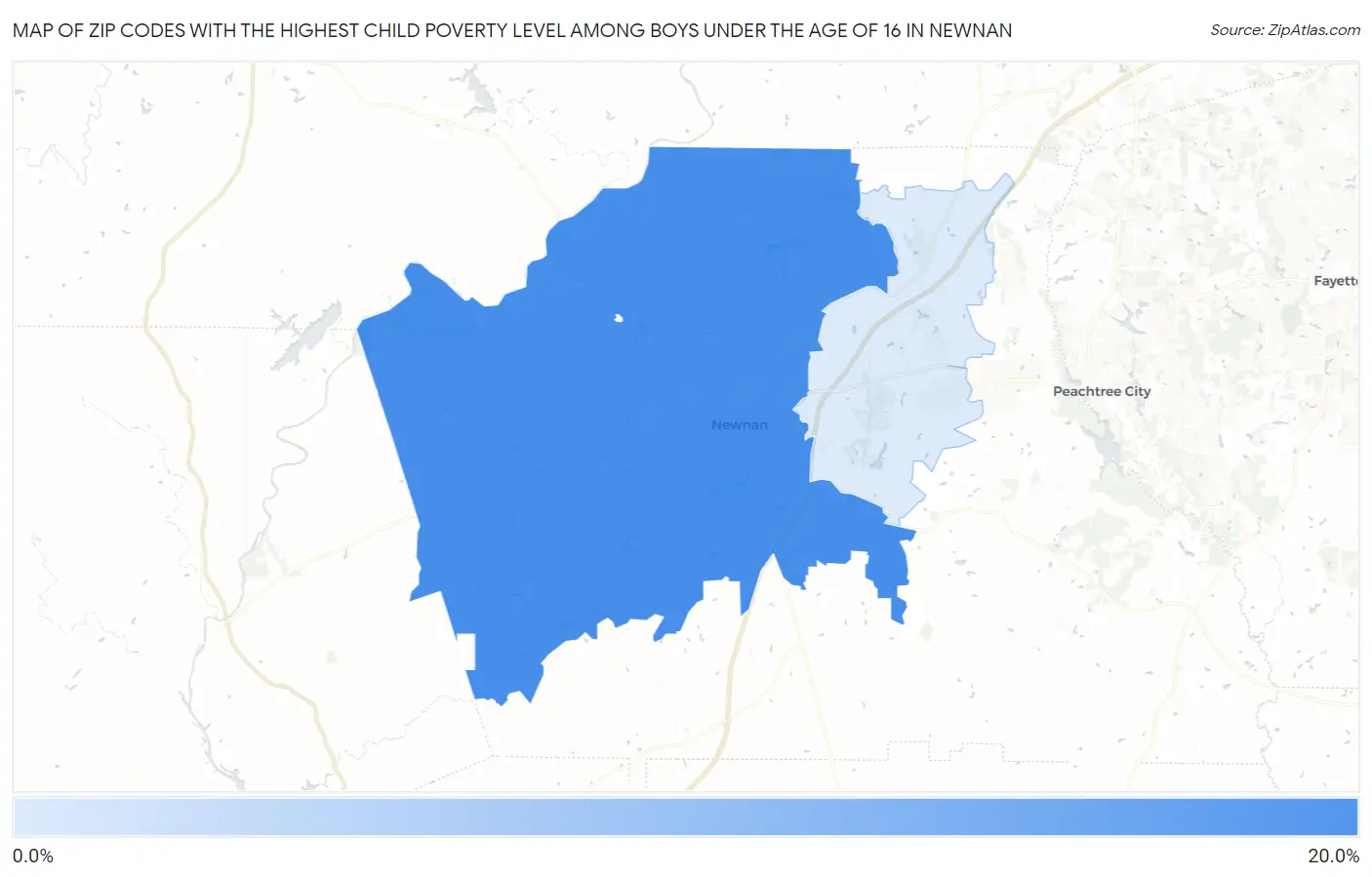 Zip Codes with the Highest Child Poverty Level Among Boys Under the Age of 16 in Newnan Map