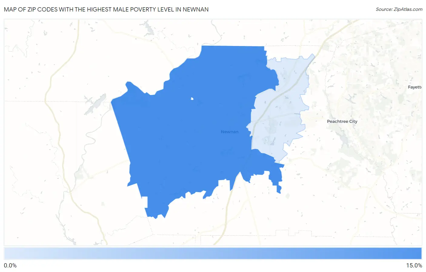 Zip Codes with the Highest Male Poverty Level in Newnan Map