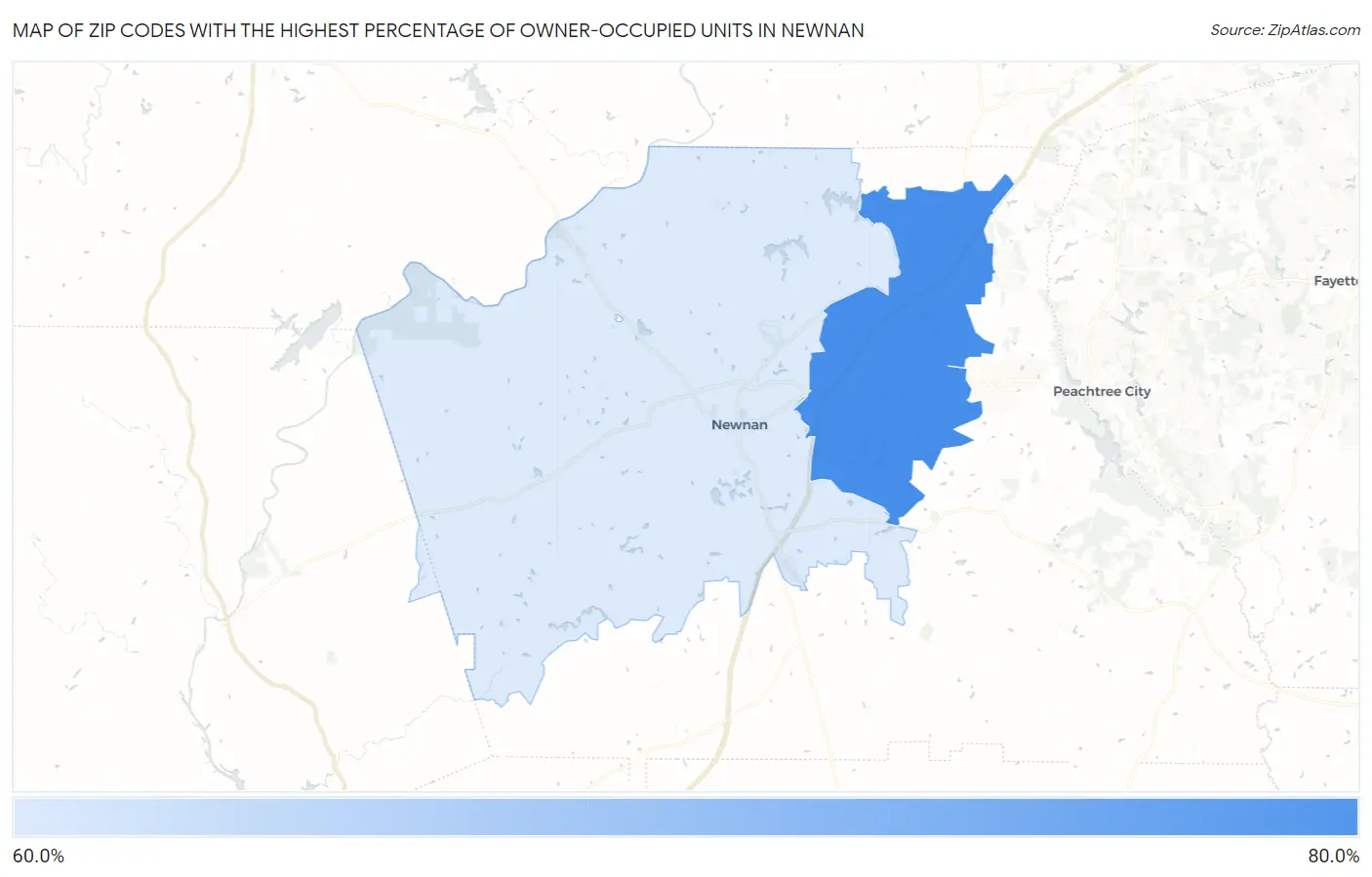 Zip Codes with the Highest Percentage of Owner-Occupied Units in Newnan Map