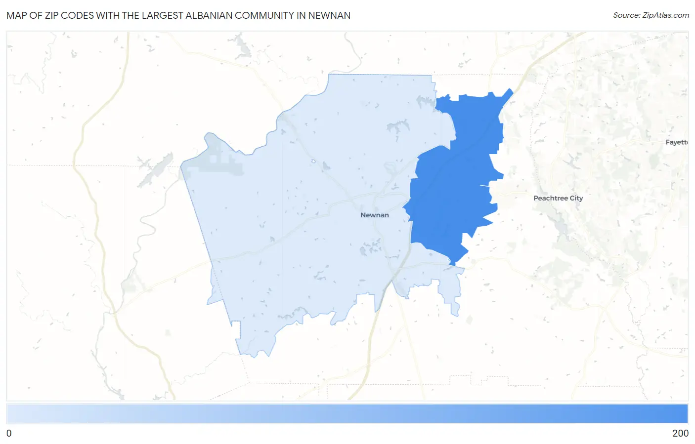Zip Codes with the Largest Albanian Community in Newnan Map